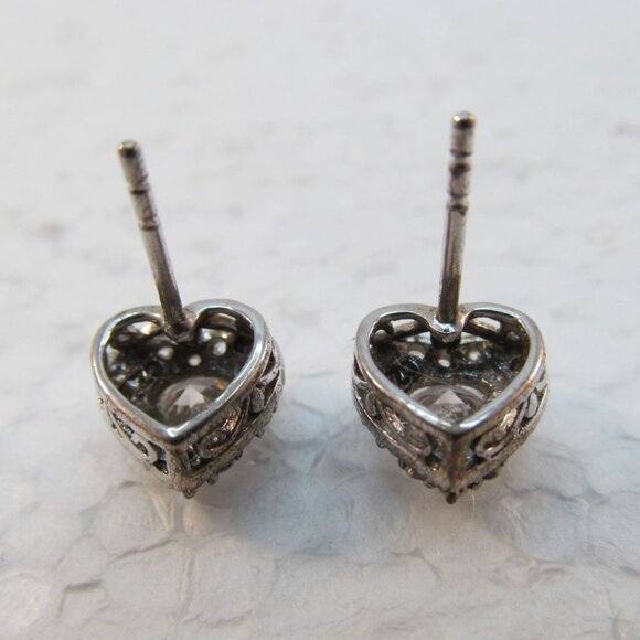 Cubic Zirconia Sterling Silver Heart Pierced Earrings - Picture 8 of 15